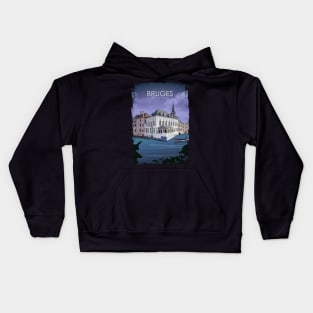 Bruges Vintage Minimal Belgium Travel Poster at Night Kids Hoodie